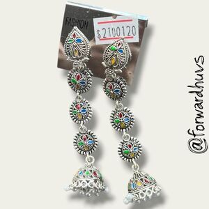 Jhumka Style with Beaded Drops Indian-Themed Statement Earrings